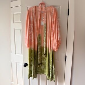Pranella Peach and Green Embroidered Kimono